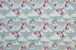 TESSUTO MAGLINA COTONE FANTASIA UNICORNO GRIGIO
