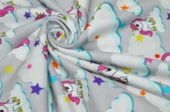 TESSUTO MAGLINA COTONE FANTASIA UNICORNO GRIGIO