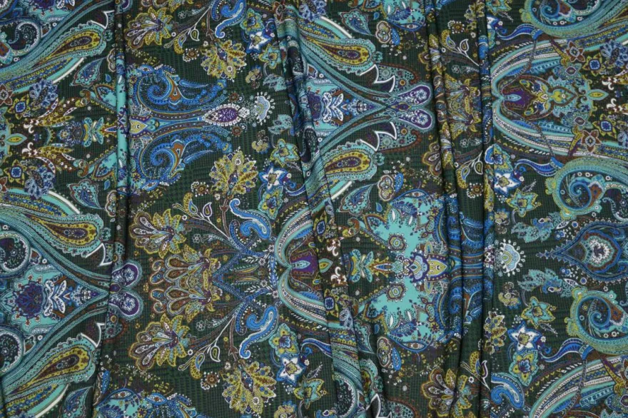 TESSUTO MAGLINA CREPE IN VISCOSA FANTASIA CASHMERE VERDE