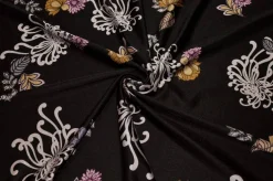 TESSUTO MAGLINA IN VISCOSA FANTASIA FLOREALE FONDO NERO