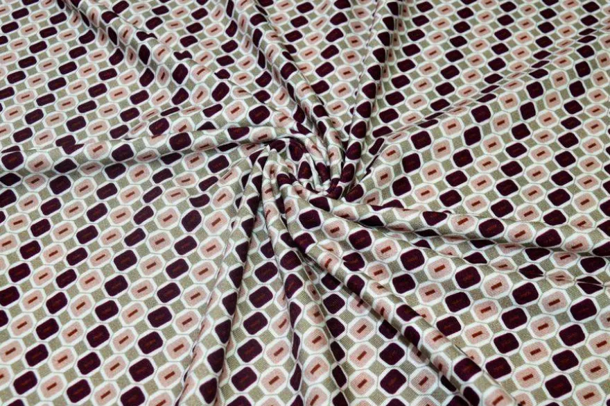 TESSUTO MAGLINA IN VISCOSA FANTASIA GEOMETRICA BORDEAUX