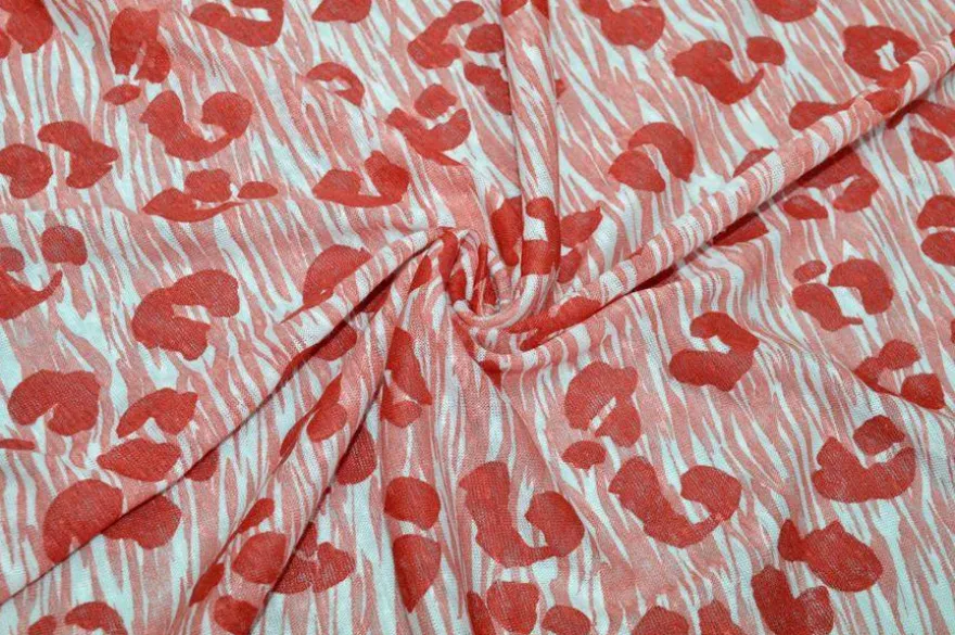 TESSUTO MAGLINA PURO LINO FANTASIA ANIMALIER ROSSO
