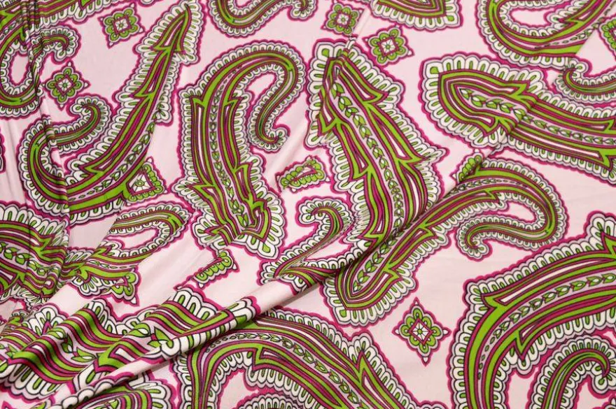TESSUTO MAGLINA VISCOSA DISEGNO CASHMERE VERDE ROSA