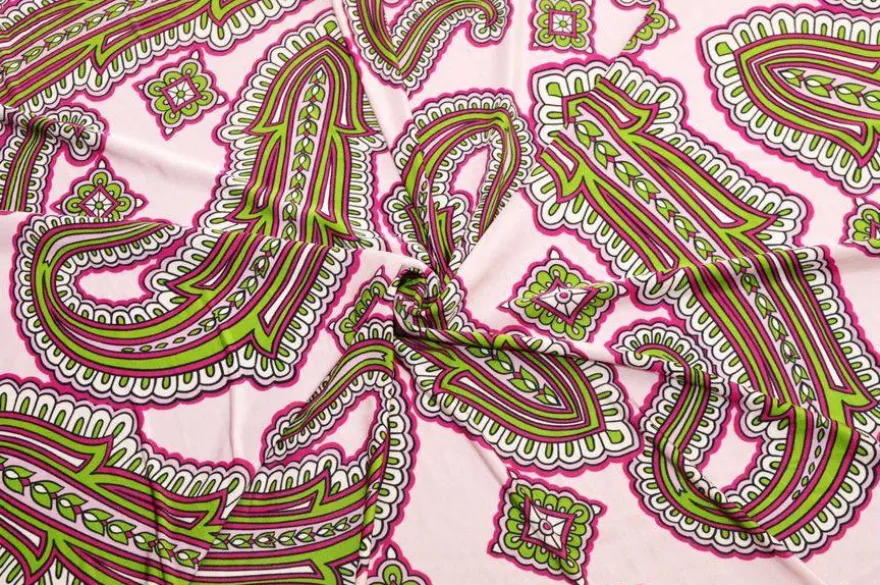 TESSUTO MAGLINA VISCOSA DISEGNO CASHMERE VERDE ROSA