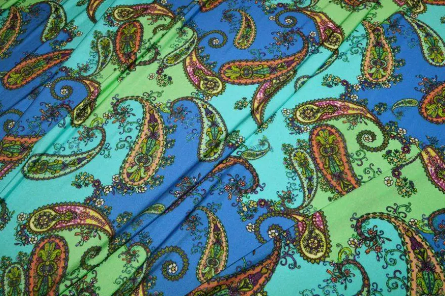 TESSUTO MAGLINA VISCOSA DISEGNO CASHMERE VERDE BLU