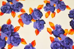 TESSUTO MAGLINA VISCOSA FANTASIA FLOREALE VIOLA FONDO PANNA