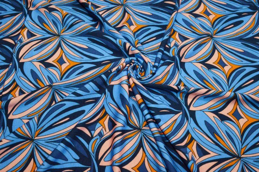 TESSUTO MAGLINA VISCOSA FANTASIA STILIZZATA BLU