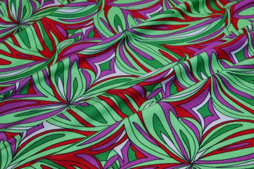 TESSUTO MAGLINA VISCOSA FANTASIA STILIZZATA FUCSIA VERDE