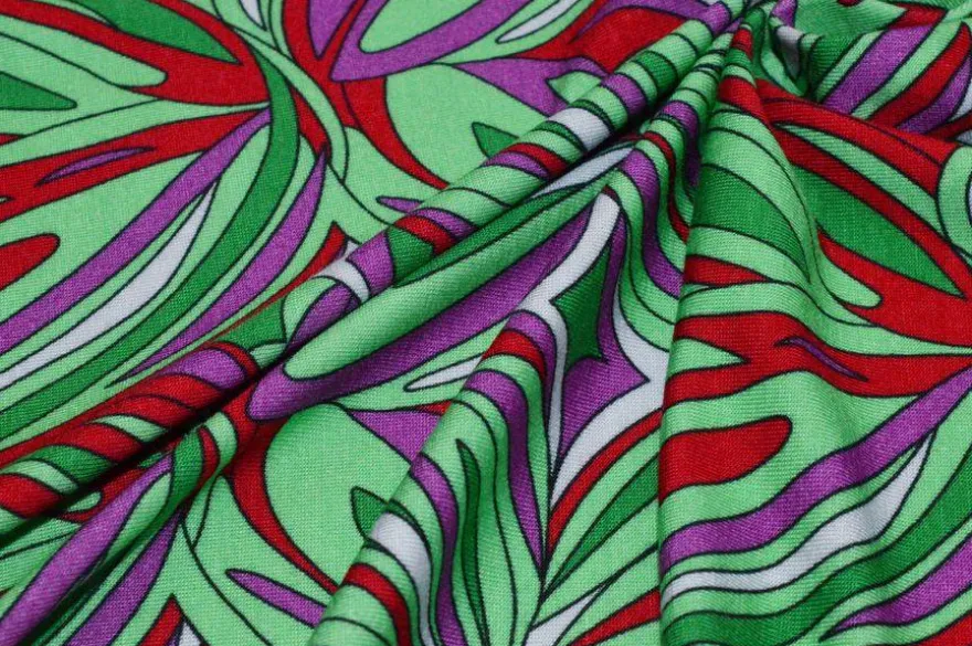 TESSUTO MAGLINA VISCOSA FANTASIA STILIZZATA FUCSIA VERDE
