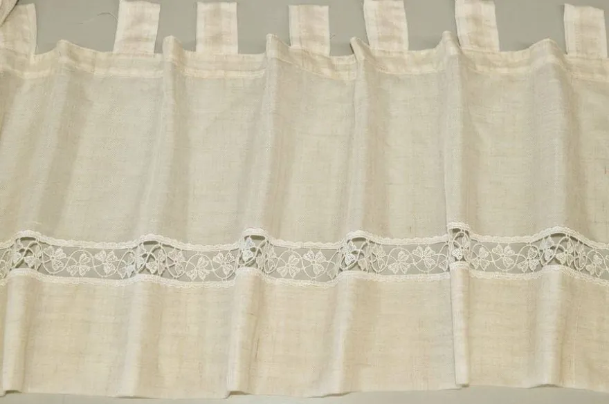 TESSUTO MANTOVANA MISTO LINO ECRU CON INCASSO PIZZO MACRAME