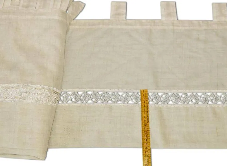 TESSUTO MANTOVANA MISTO LINO ECRU CON INCASSO PIZZO MACRAME