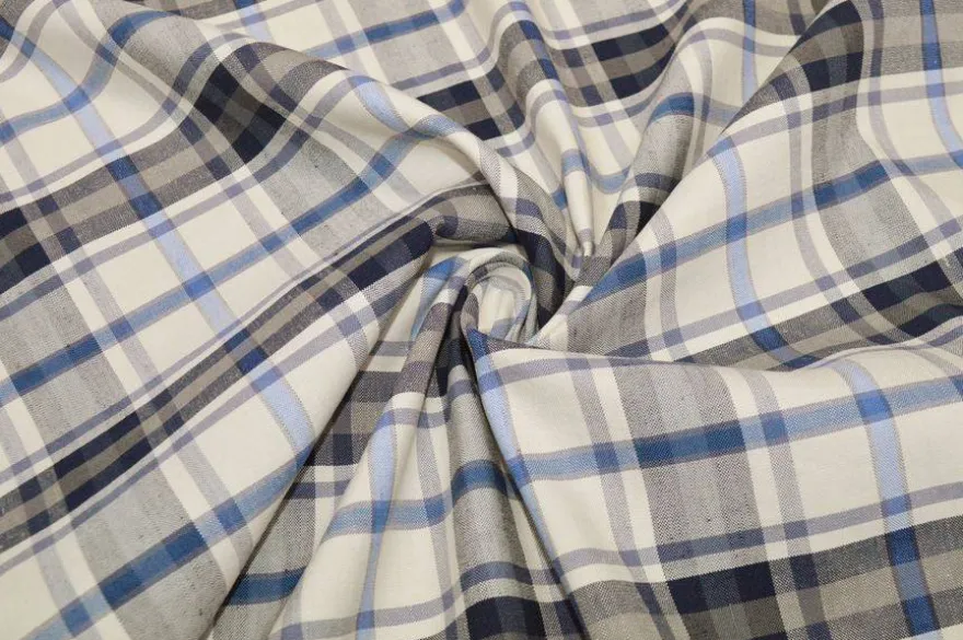 TESSUTO MISTO COTONE LINO SCACCO AZZURRO