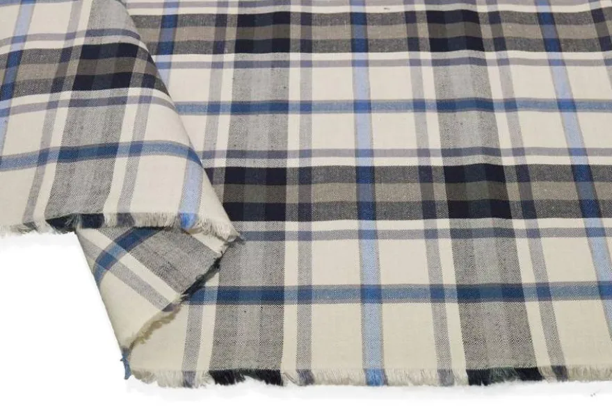 TESSUTO MISTO COTONE LINO SCACCO AZZURRO