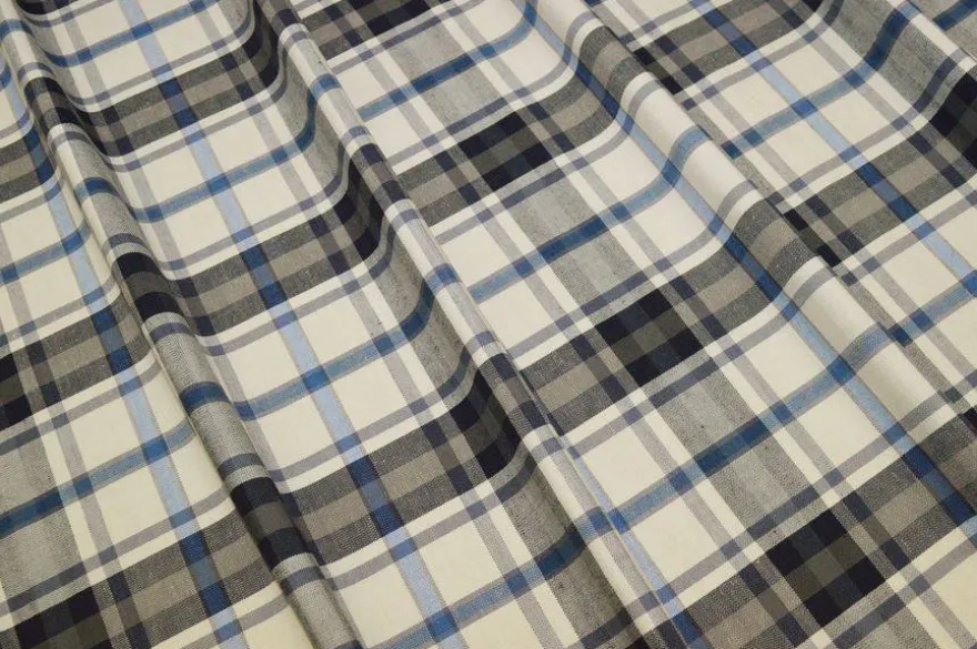 TESSUTO MISTO COTONE LINO SCACCO AZZURRO