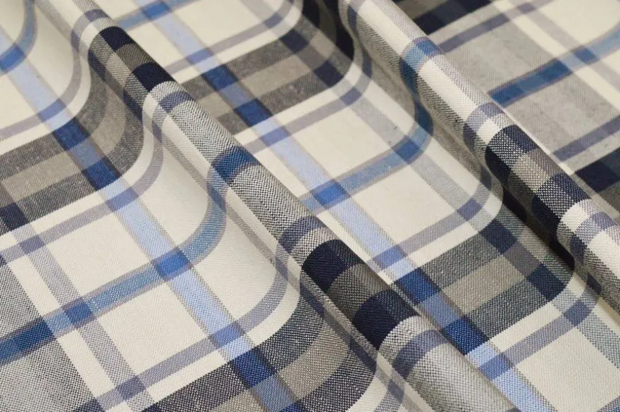 TESSUTO MISTO COTONE LINO SCACCO AZZURRO