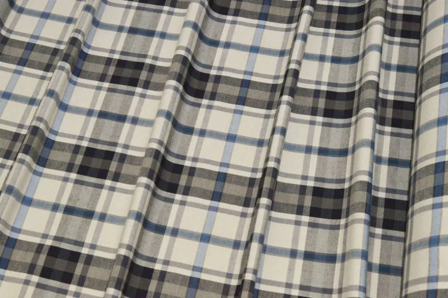 TESSUTO MISTO COTONE LINO SCACCO AZZURRO