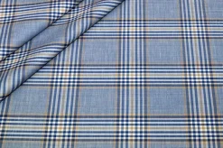 TESSUTO MISTO LANA LINO SCACCO AZZURRO RIGA BEIGE