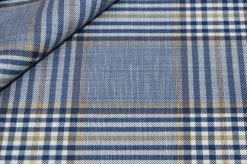 TESSUTO MISTO LANA LINO SCACCO AZZURRO RIGA BEIGE
