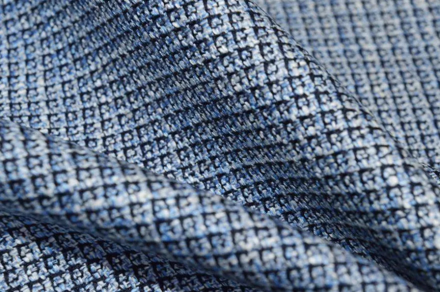 TESSUTO MISTO LANA LINO SETA MICROFANTASIA AZZURRA