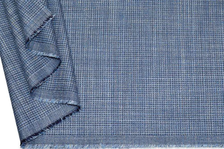 TESSUTO MISTO LANA LINO SETA MICROFANTASIA AZZURRA