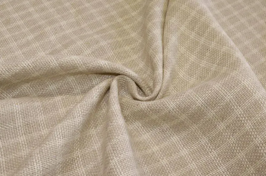 TESSUTO MISTO LINO EFFETTO TRAMA SCACCHETTO BEIGE