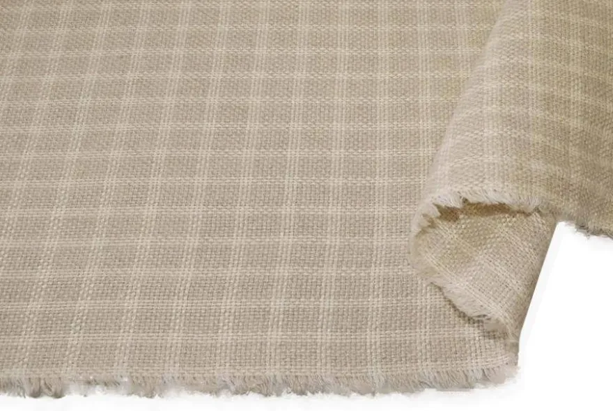 TESSUTO MISTO LINO EFFETTO TRAMA SCACCHETTO BEIGE