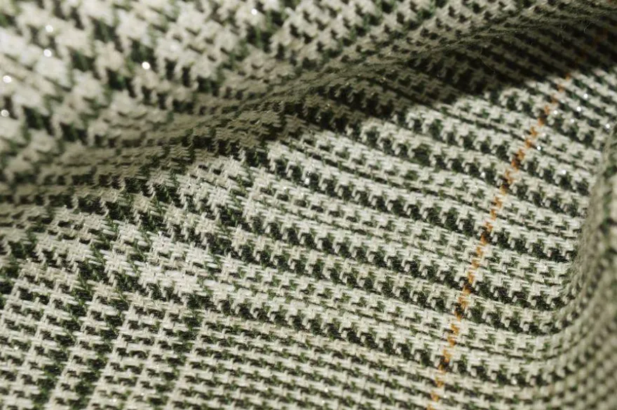 TESSUTO MISTO LINO PRINCIPE DI GALLES LUREX VERDE