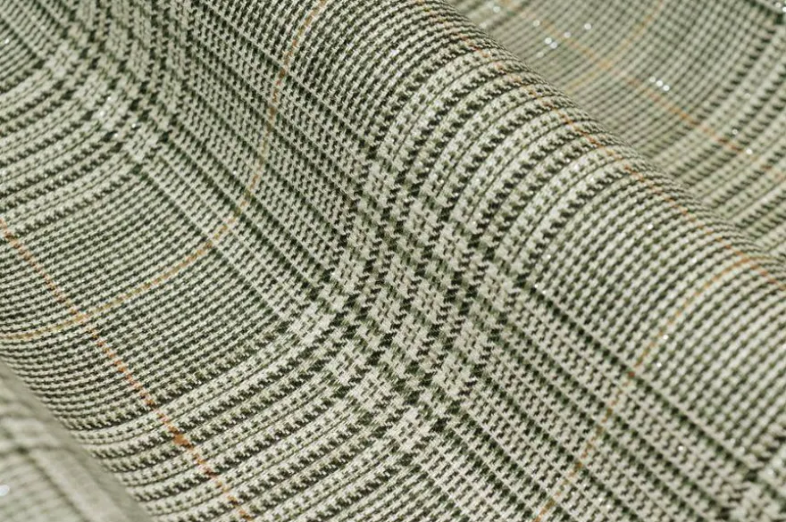 TESSUTO MISTO LINO PRINCIPE DI GALLES LUREX VERDE