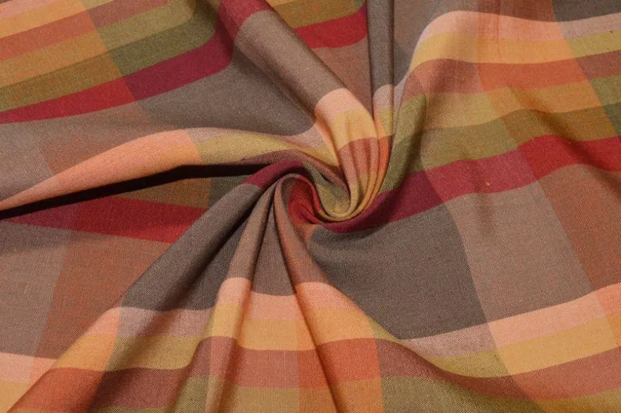 TESSUTO MISTO LINO SCACCO ARANCIO