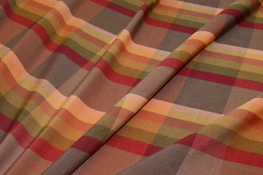 TESSUTO MISTO LINO SCACCO ARANCIO