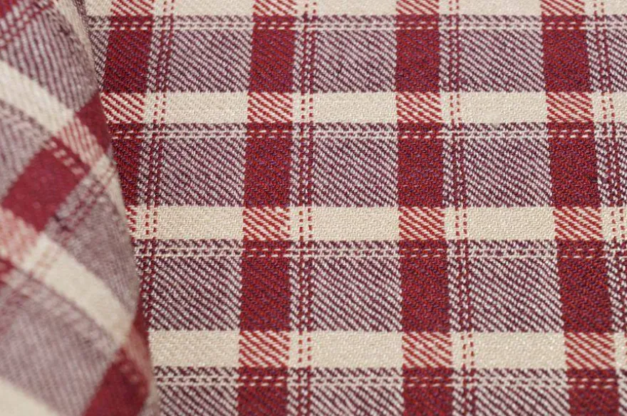 TESSUTO MISTO LINO STRETCH SCACCHETTO BORDEAUX