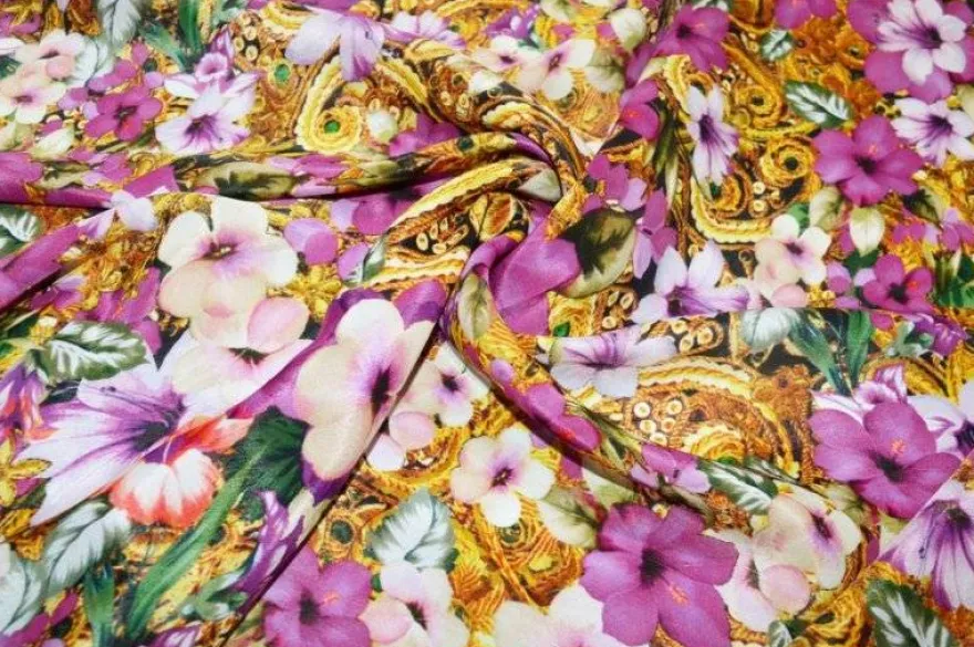 TESSUTO MUSSOLA MISTO SETA FIORE FUCSIA