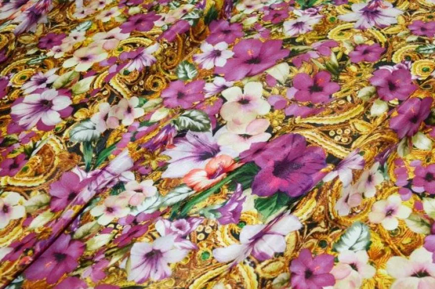 TESSUTO MUSSOLA MISTO SETA FIORE FUCSIA