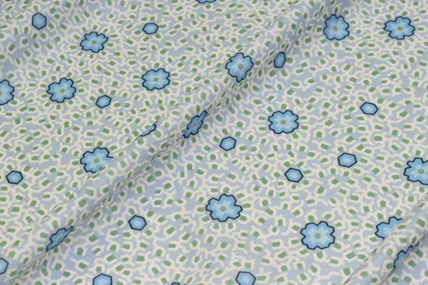TESSUTO MUSSOLA PURO COTONE FANTASIA FIORELLINO AZZURRO