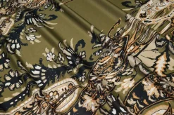 TESSUTO MUSSOLA PURO COTONE FANTASIA BEIGE FONDO VERDE