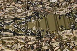TESSUTO MUSSOLA PURO COTONE FANTASIA BEIGE FONDO VERDE