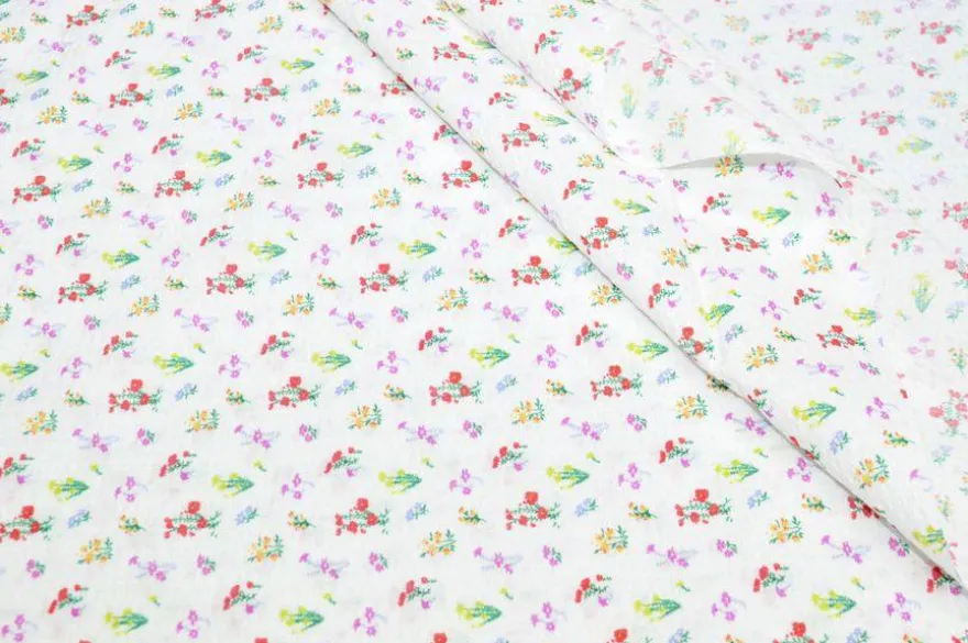 TESSUTO MUSSOLA PURO COTONE GOFFRATO FIORELLINO MULTICOLOR
