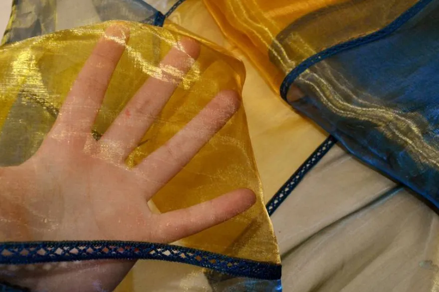 TESSUTO ORGANZA BICOLOR ORO/BLU