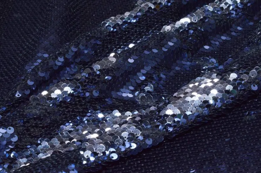 TESSUTO PAILLETTES CUCITE BLU ARGENTO