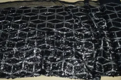 TESSUTO PAILLETTES NERO/ARGENTO CUCITE FANTASIA GEOMETRICA