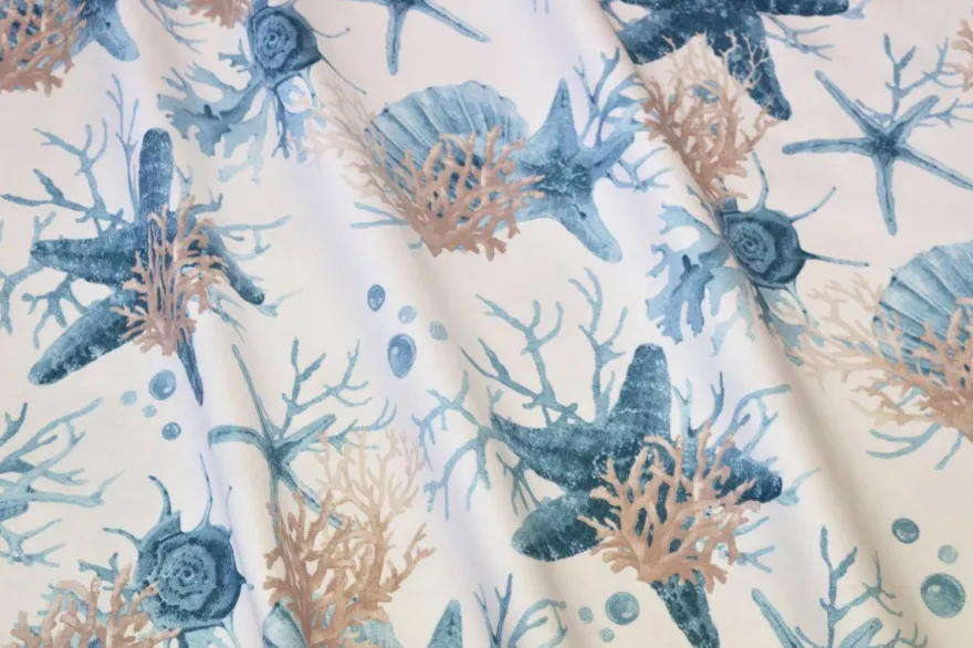 TESSUTO PANAMA PURO COTONE FANTASIA CORALLO AZZURRO