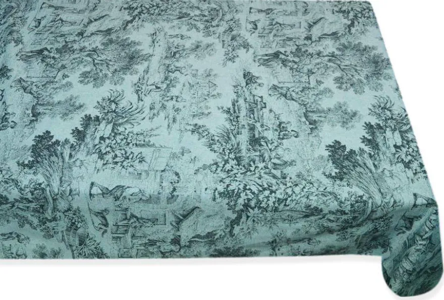 TESSUTO PANAMA PURO COTONE TOILE DE JOUY FONDO AZZURRO