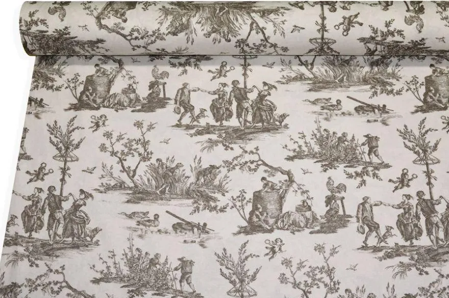 TESSUTO PANAMA PURO COTONE TOILE DE JOUY BEIGE DISEGNO GRANDE