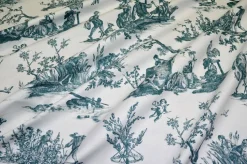 TESSUTO PANAMA PURO COTONE TOILE DE JOUY BLU DISEGNO GRANDE
