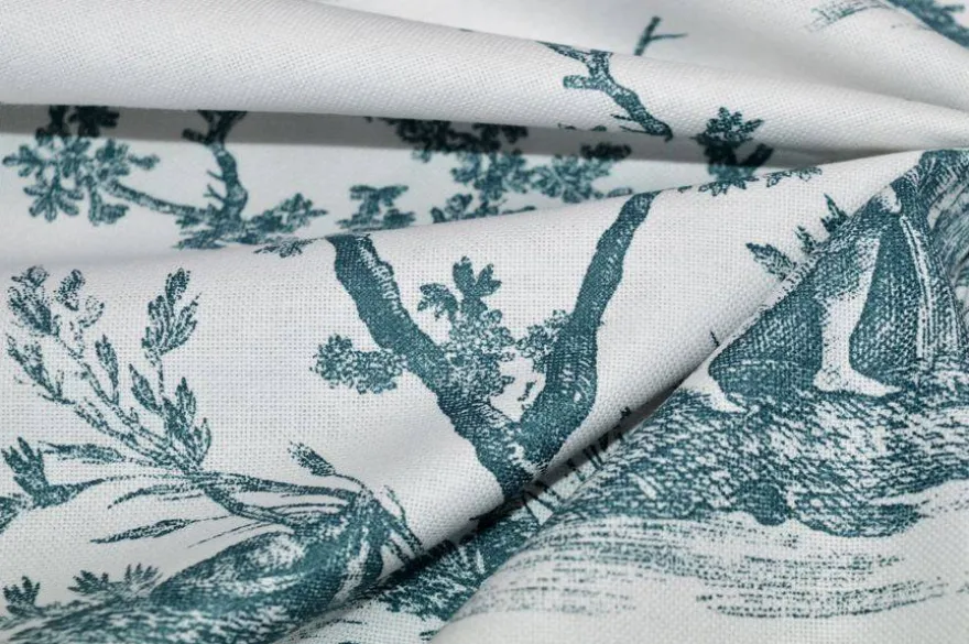 TESSUTO PANAMA PURO COTONE TOILE DE JOUY BLU DISEGNO GRANDE