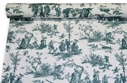 TESSUTO PANAMA PURO COTONE TOILE DE JOUY BLU DISEGNO GRANDE