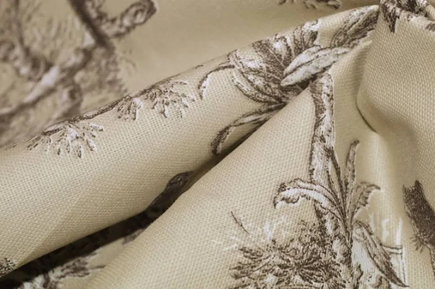 TESSUTO PANAMA PURO COTONE TOILE DE JOUY BEIGE DISEGNO GIUNGLA