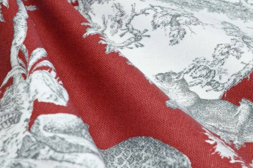 TESSUTO PANAMA PURO COTONE TOILE DE JOUY ROSSO DISEGNO GIUNGLA