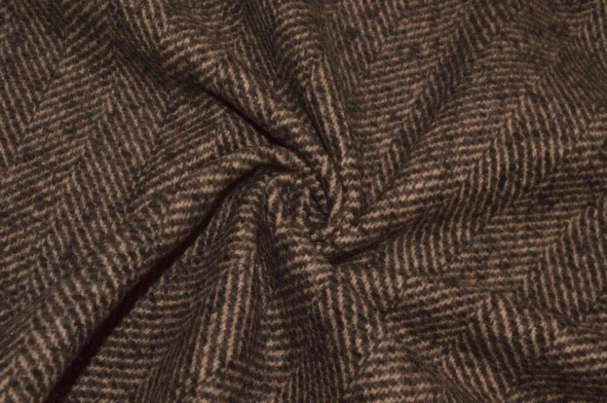 TESSUTO PANNO CAPPOTTO MISTO CASHMERE SPINATO MARRONE NERO