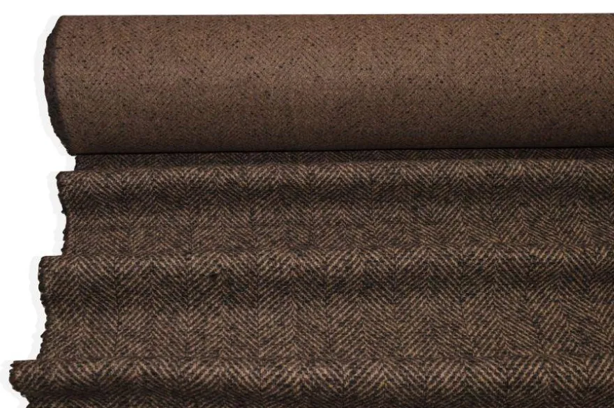 TESSUTO PANNO CAPPOTTO MISTO CASHMERE SPINATO MARRONE NERO